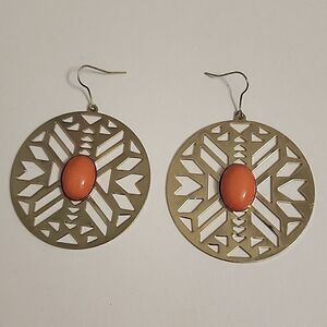 Paparazzi Earring Southwest Walkabout - Orange Gold Tone Womens Large Cutout